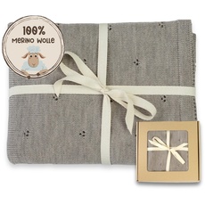 MIRARI Kids Merino Baby Decke Wolldecke gestrickt aus 100% Merino Wolle I mit Geschenkbox I Strickdecke 75 x 100 cm I Kuscheldecke Erstausstattung I warme Decke (Taupe)