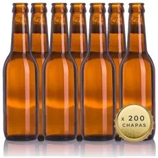 Leere Bierflaschen 33 cl wiederverwendbar mit Blech | Set mit 20 Flaschen und 200 Kronkorken für die Herstellung von handwerklichem Bier | Packung mit Flasche für die Herstellung zu Hause