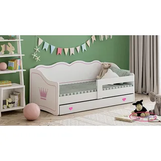 Happy Babies ROYAL Kinderbett 160 x 80 mit Rausfallschutz & Bettkasten Kinderzimmer Bett mit Kronenmotiv Bett für Kinder mit Matratze 80x160