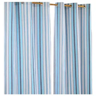 Homescapes Ösenvorhang New England blickdicht 2er-Set, 137/228 cm , Blau , Textil , Gestreift , 137x228 cm , Oeko-Tex® , Heimtextilien, Vorhänge, Fertigvorhänge, Ösenvorhänge