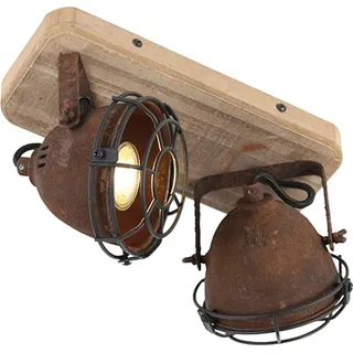 QAZQA - Industrie I Vintage I IndustrieSpot I Spotlight I Deckenspot I Deckenstrahler I Strahler I Lampe I Leuchte rostbraun mit Holz kippbar 2-Licht - Gina