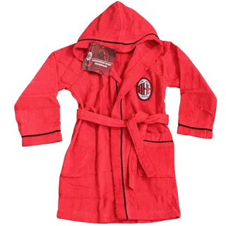 Offizieller Bademantel mit Kapuze, AC Mailand, Größe S, M, L, XL, XXL, Rot, Schwarz, 100 % Mikro-Frottee, reine Baumwolle für Herren (L - 48/50)
