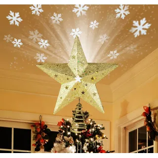 ilauke Gold Christbaumspitze von Dynamischen Schneeflocke Form Weihnachten Baumspitze,Lichter Tannenbaum Innenbereich(Silber,Schneeflocke)