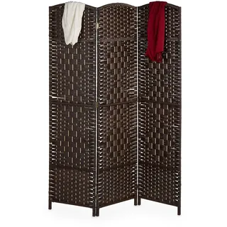 Relaxdays Paravent Raumteiler, HxB: 170x120 cm, faltbarer Raumtrenner, 3-teiliger Sichtschutz, Holz & Papierseil, braun