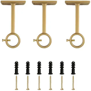 Kowibcl Gardinenstangenhalterungen für Decken- und Wandmontage, goldfarbene Aluminiumlegierung, hält 1,6 cm Stangen, 11,4 cm Verlängerung, 3 Stück