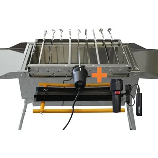walexo 230V / 5V USB Spießdreher Edelstahl, incl. 9 Spieße Schaschlik Dreher Spießantrieb Spießaufsatz für Mangal