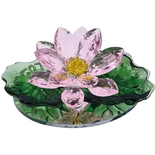 BEAMARKER Kristall Lotusblumenfigur Funkelnde Glas Lotusblumen Ornament Rosa Grüne Feng Shui Dekoration Dekorativer Briefbeschwerer Für Wohnzimmer Schlafzimmer Büro Schreibtisch Regale Tischdekoration