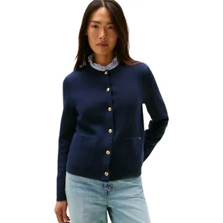 Tommy Hilfiger Damen, Strickjacke Cardigan Co Jersey Reversible Cardi Knopfleiste, blau (br stp Navy/Dark night navy, M