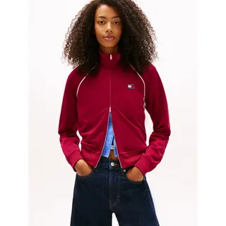 Yoga-Sweatjacke TOMMY JEANS "TJW BADGE TRACK JACKET EXT", Damen, Gr. M (38), rot (lavish cerise), Sweatware, Obermaterial: 89% Polyester, 11% Elasthan, unifarben mit Farbeinsatz, angesetztes Bündchen, Sweatjacken Yoga-Sweatjacke