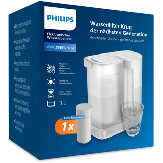 Philips Water Instant-Wasserfilter-Kanne (3 L) – Sauberes und gut schmeckendes Wasser in Sekunden – inkl. 1× Geschmack+ Filter, reduziert Chlor & Blei, erhält Mineralien