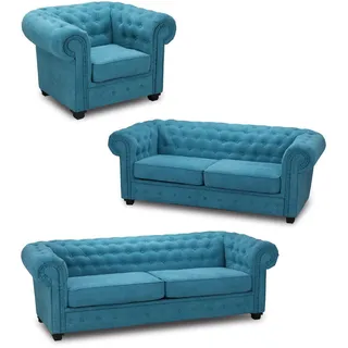 JV Möbel Chesterfield Sofagarnitur Couch Polster Möbel Set Garnitur 3+2+1 - Blau