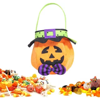 Halloween Korb Kürbis Tasche Cosplay Liefert Halloween Dekorationen Süssigkeit Tasche mit Bogen Trick oder Behandeln, orange - Orange
