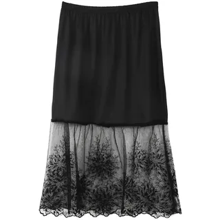 KERDEJAR Spitzen-Unterrock, Spitze, halber Slip-Röcke, Verlängerung, elastische Taille, A-Linie, hohl, Petticoat, Unterrock, immergrün, schwarz