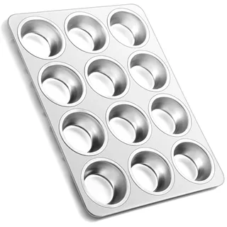 Joyfair Edelstahl Muffinform Muffinblech für 12 Muffins - 35 x 27 cm | Muffin Backform für Cupcakes, Brownies, Pudding, Kuchen, Ungiftig & Gesund, Backofen & Spülmaschinenfest, Hitzebeständig