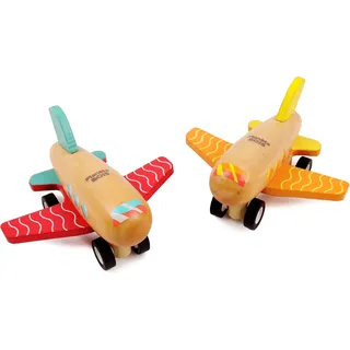 PLANÈTE Bois - Pack mit 12 Flugzeugen - FSC - 030144APA - 12 Stück - Mehrfarbig - Holz - Kinderspiel - Freizeit - Kirmes - Zum Sammeln - 9 cm x 5 cm - Ab 18 Monaten