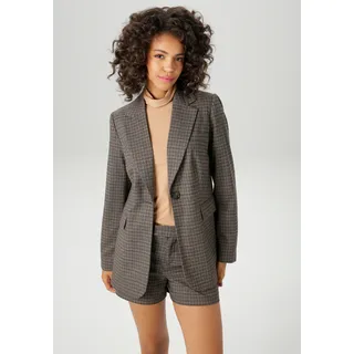 Longblazer ANISTON CASUAL, Damen, Gr. 44, bunt (anthrazit, dunkelbraun, helltaupe, hellbraun), Web, Obermaterial: 65% Polyester, 33% Viskose, 2% Elasthan. Futter: 100% Polyester, Jacquardmuster, kariert, lässig geschnitten Po-bedeckend, Blazer Longblazer, im dezenten karo-Dessin