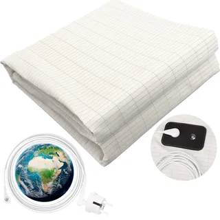 VigorVortex Erdungsbettlaken Erdungsmatte 90% Bio-Baumwolle und 10% Silberfaser Erdungsmatte mit EU Erdungskabel für Besseren Schlaf 150x200cm weiß