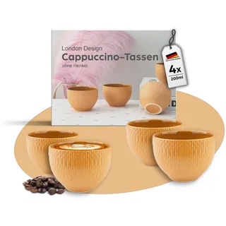 MELOX - 4er Set Cappuccino-Tassen Porzellan Gelb - 4 x 200ml Tassen für Kaffee, Cappuccino & Macchiato - Kaffee-Becher dickwandig ohne Henkel - Kaffeetassen Coffee Cups modernen Design