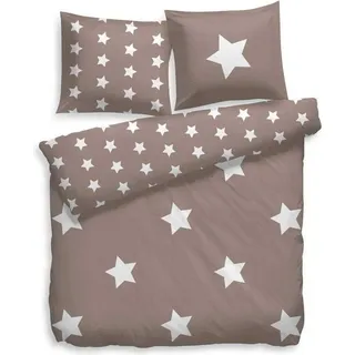 HnL Flanell Bettwäsche Sterne Grau Weiß Nature 135x200 cm + 80x80 cm - Creme