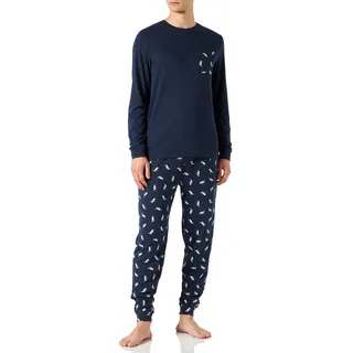 Women'secret Damen Langer Schlafanzug Pyjama, Marineblau, XS