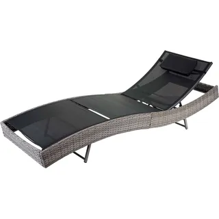 Sonnenliege Savannah, Relaxliege Gartenliege Liege, Poly-Rattan - grau, Bezug schwarz - Grau