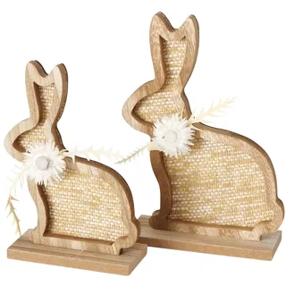 Boltze Figur Crysan 2-teilig (Osterhasen, Frühlings-Dekoration, Figuren aus Holz, Höhe 18 cm / 21 cm, Dekofiguren mit Trockenblumen) 2034774
