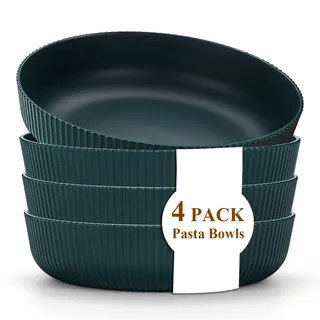 Kyraton Pasta-Schalen Set von 4, Unzerbrechliche Kunststoff-Schalen für Suppe, Salat und Pasta, 1,1L - Ideal für zu Hause, Restaurant, Camping und Picknick​ (dunkelgrün)