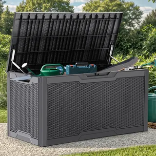 YITAHOME 380 Liter Gartenbox Wasserdicht, Abschließbarem Garten Auflagenbox, Outdoor kissenbox Wetterfest Garten Aufbewahrungsbox mit Seitengriffen für Gartengeräten Poolzubehör Spielzeug, Dunkelgrau