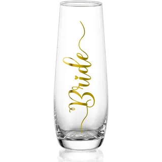 NUPTIO Sektgläser Becher Geschenk Bride: Gravur Gläser Hochzeit Champagner Prosecco Glasses Braut Gold Tumbler Party Champagnerglas Sektflöten Gift Stemless