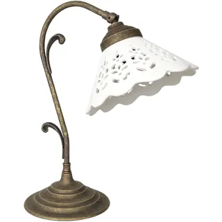 Schreibtischlampe Keramik Messing h: 36 cm schwenkbar E14 Rustikal Tischleuchte