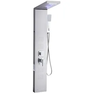 Vevor Duschpaneel-Turmsystem (5 Modi) mit Regenwasserfall-Duschkopf & LED, (1345 mm) Duschsäule aus gebürstetem Edelstahl, Regenmassagesystem zur Wandmontage, mit Handbrause & 4 Körperbrausen