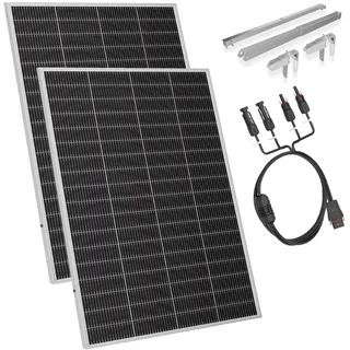 SUNSHARE Ray Lite 400W Solaranlage mit MC4-Adapter & Halterung | SUNSHARE Ray Lite 400 Watt Erweiterungsset mit 2x 200 W Ray Lite Modulen, Halterungen + 1,5 Meter Slim zu MC4-Adapterkabel.