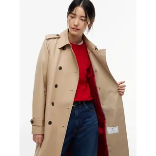 Trenchcoat TOMMY HILFIGER "COTTON MONOGRAM TRENCH", Damen, Gr. L (42/44), beige, Web, Obermaterial: 100% Baumwolle. Futter: 56% Polyester, 44% Viskose, unifarben, knielang, Mäntel Trenchcoat, Baumwolle