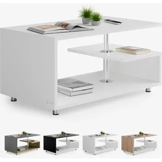 CASARIA® Couchtisch Weiß Holz mit Stauraum 95x55cm Edelstahl Füße Höhenverstellbar Ablage Modern Rechteckig Beistelltisch Wohnzimmer Couch Sofa Tisch - Weiß