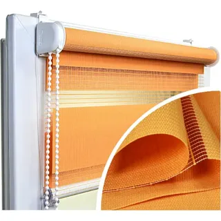 Voppi Doppelrollo ohne Bohren 130x150 cm Orange, Tag und Nacht Rollo, Fensterrollo, Innenrollo für Fenster, leichte nicht invasive Montage - Orange