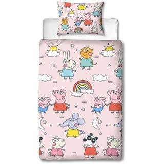 Character World Peppa Pig and Friends Offizielles Einzelbett-Bettwäsche-Set | farbenfrohes Verspieltes Design, wendbar, zweiseitig, inkl. passendem Kissenbezug