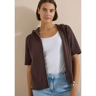 Kapuzensweatjacke CECIL, Damen, Gr. XXL (46), braun (braun cacao), Sweatware, Obermaterial: 49% Polyester, 45% Baumwolle, 6% Elasthan, unifarben, lässig geschnitten hüftbedeckend, Rundhals, Sweatjacken Kapuzensweatjacke, Kapuzenjacke mit seitlichen Tunnelzügen