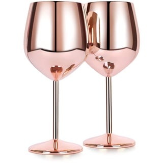 FOOLS ALIBAI edelstahl Weingläser Rotweingläser camping gläser Weinkelch Edelstahl Rotweinglas Kelch Becher riesen weinglas espresso martini gläser Trinkbecher 500ml 2er set moet gläser(Roségold)...