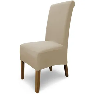 Scheffler Home Stuhlhussen Emma Cottina Beige 6er Set – Elastische waschbare Stuhlbezüge aus Baumwolle – Stuhlabdeckungen für Hochlehner Esszimmerstühle – Öko-Tex Zertifiziert