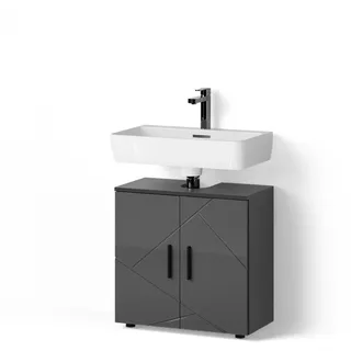 livinity Livinity® Waschbeckenunterschrank Ronco, 60 x 59 cm, Anthrazit Hochglanz/Anthrazit - Silber, Grau