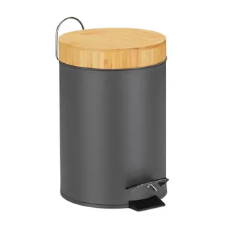 Relaxdays Kosmetikeimer , Grau , Metall, Holz, Kunststoff , 17x24.5x23 cm , Badaccessoires, Abfalleimer