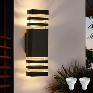 CELAVY LED Aussenlampe Wand Außenleuchte Außenlampe Schwarz, IP65 Up Down Wandleuchte aussen Wandlampe außen, GU10 3000K Aussenleuchte Ausenbeleutung Aussenbeleuchtung Hauswand Terrasse Haustür