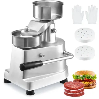 VEVOR Kommerzieller Burger-Patty-Maker, 10 cm Hamburger-Rindfleisch-Patty-Maker, robuste, lebensmittelechte Edelstahlschüssel-Burgerpresse, Küchen-Fleischformmaschine mit 1000 Stück Patty-Papi