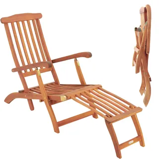 Casaria® Sonnenliege Klappbar Holz Wetterfest Gartenliege Rückenlehne 4-fach verstellbar Fußteil abnehmbar Liegestuhl Akazie FSC®-Zertifiziert Armlehne Garten Balkon Liege - Braun