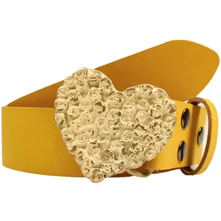 Ledergürtel RETTUNGSRING GÜRTEL, Damen, Gr. 95, gelb, Leder, unifarben, Gürtel Ledergürtel, mit austauschbarer Schließe »Rosenherz Antik Gold«