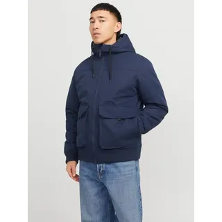 JACK & JONES Bomberjacke »JJCONSTRUCT BOMBER mit glänzender Oberfläche« mit Kapuze, blau