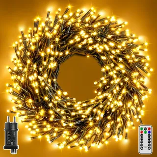 Hopexy Cluster Lichterkette Weihnachtsbaum Außen 30 m 1500 LEDs, 8 Modi & Timer, Lichterkette mit Stecker & Fernbedienung IP44 wasserdicht für Weihnachtbaum Weihnachten Party Hochzeit (warmweiß)