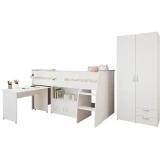 Parisot Jugendzimmer-Set »Reverse 12« weiß, B/H: 90cm x 200cm, Schlafzimmermöbel-Sets, Jugendzimmer-Set, viel Stauraum, platzsparend, Schreibtisch und Kommode integriert,