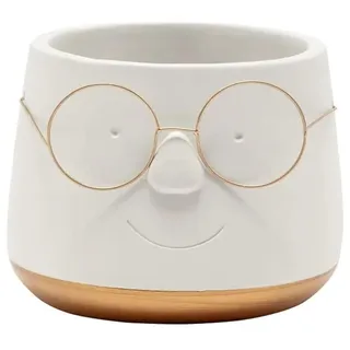 Napco Goldfarbene Unterseite mit Gläsern, weiß, 11,4 x 12,9 cm, Beton-Übertopf für den Innenbereich