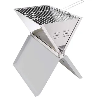 Mobiler Faltgrill aus Edelstahl für Holzkohle, Klappgrill für Camping, 36 x 25,5 x 4,5 cm